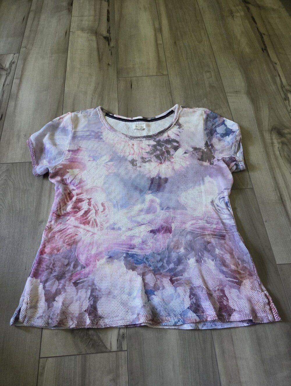 Pilcro Short Sleeve Mesh Tee in Pink and Blue Tie-Dye
